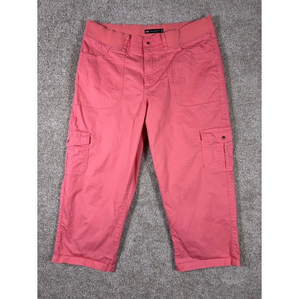 Lee Womens Relaxed Fit Capri Pants Size 14 Pink Cargo Stretch Cotton